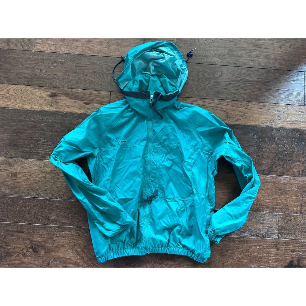 Columbia Mens Teal Turquoise Hooded Windbreaker Jacket WM3150 S2 Size M